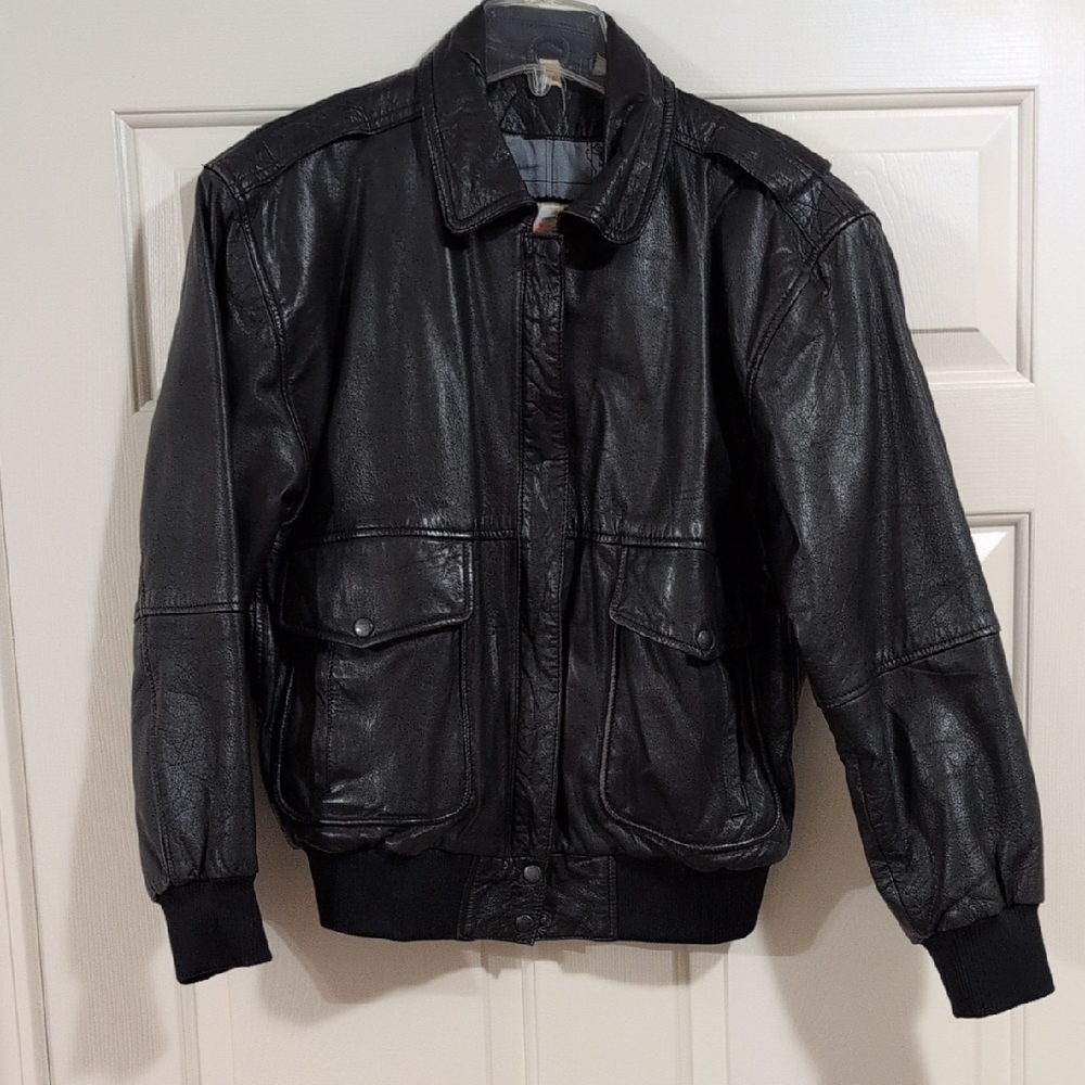 Men's Black Leather Bomber Jacket